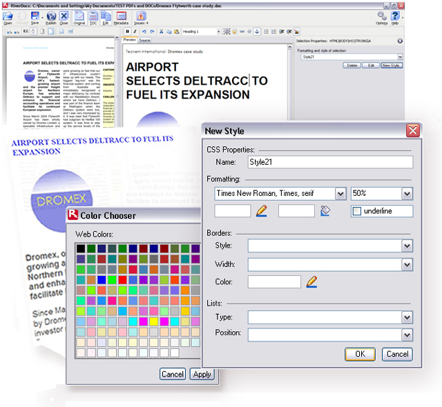 Heading format change using New Style dialogue box and color chooser