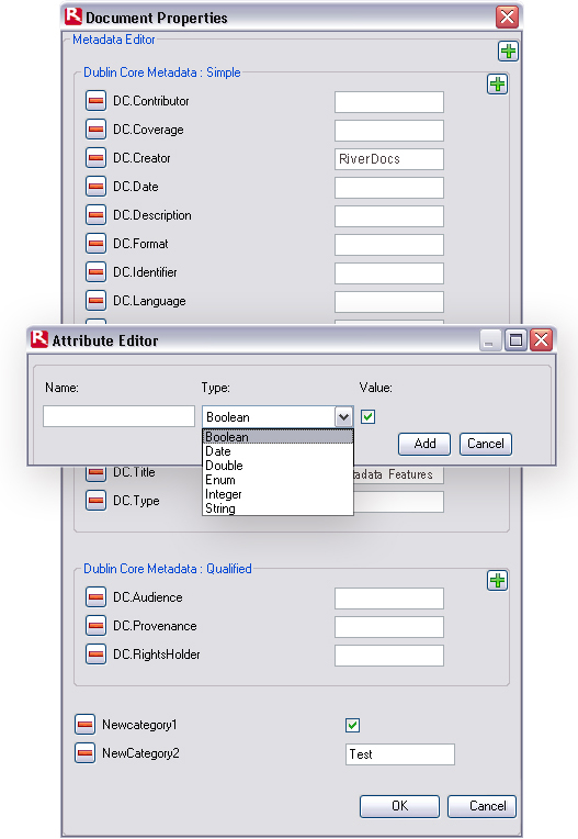 Metadata Editor and Attribute Editor dialogue boxes