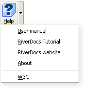 Help Alt+H with help menu User manual Alt+H+U RiverDocs website Alt+H+R About Alt+H+A, and W3C Alt+H+W