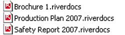 Examples of riverdocs file format in file list, with riverdocs R icon.