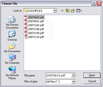 RiverDocs Server Choose file dialogue box